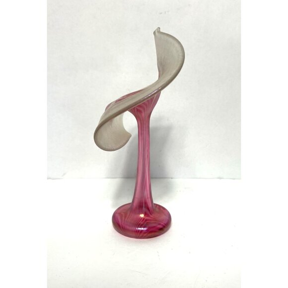 Stuart Abelman Jack-in-the-Pulpit Pulled Feather Iridescent Art Glass Vase 10" H - Picture 2 of 12